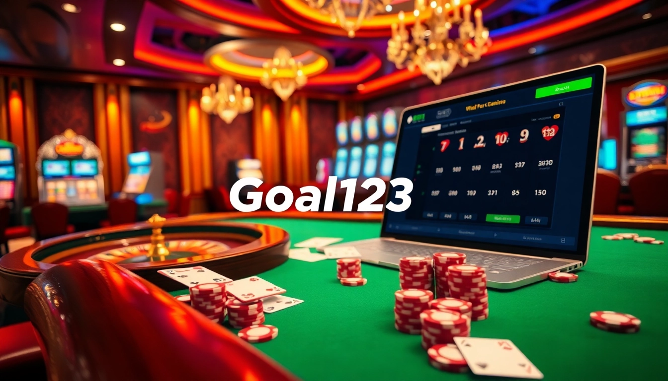 Experience the thrill of gaming with Goal123 in a luxurious casino setting.
