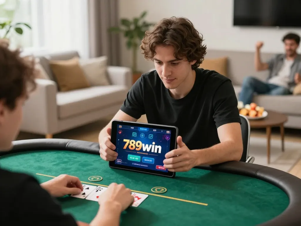 Engaging poker gameplay on 789win.com in a cozy home setup, highlighting strategic betting.