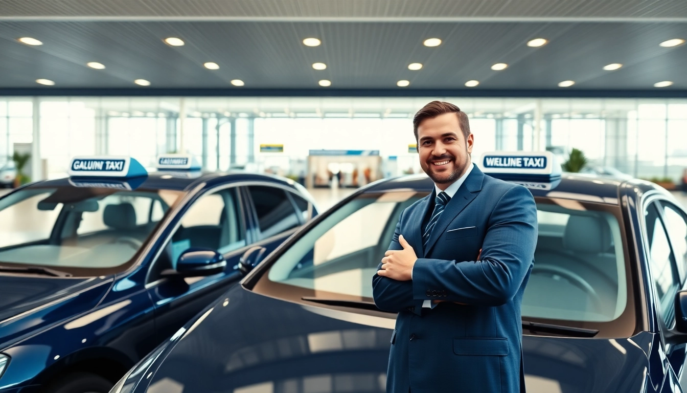 Gatwick airport taxi service showcasing modern vehicles and a welcoming driver.