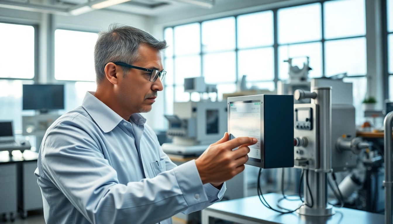 Engineer examining advanced vibration control technology in a modern setting.