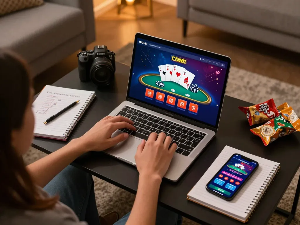 Engaging in online poker gameplay on Nohu90 COM with strategic notes and a cozy atmosphere.