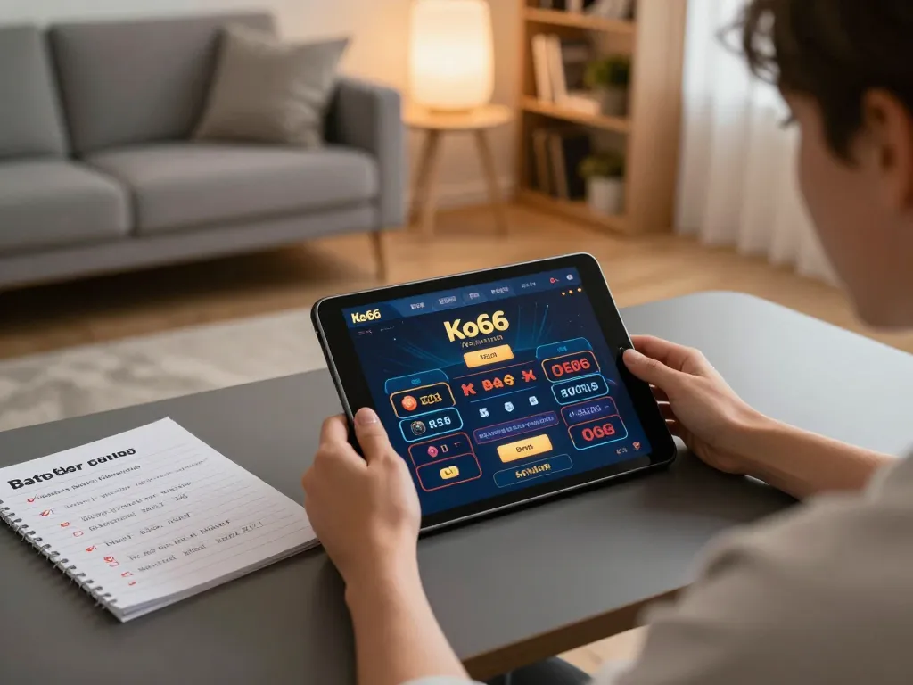 Player strategizing with Ko66 casino app during home gaming session