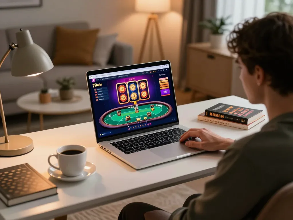 Engaged player strategizing on 79win casino interface during an online gaming session.