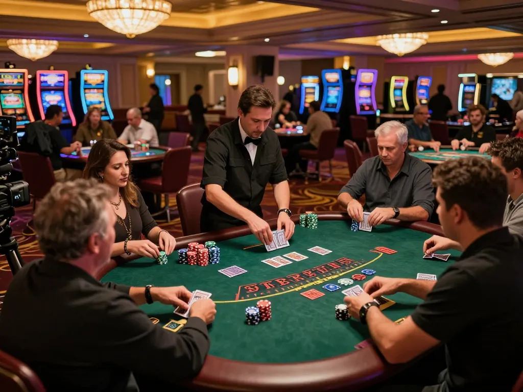 cloud-africa players strategizing at a blackjack table in a lively casino atmosphere