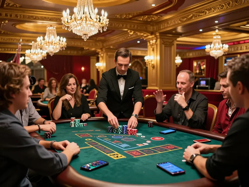 Players at the blackjack table in a vibrant casino atmosphere engaging with bu88 betting apps