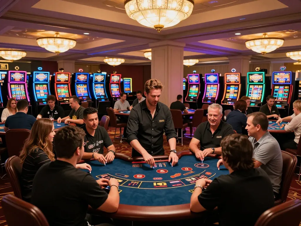 Players enjoying poker action at sumclub’s vibrant casino floor, capturing the excitement of gaming