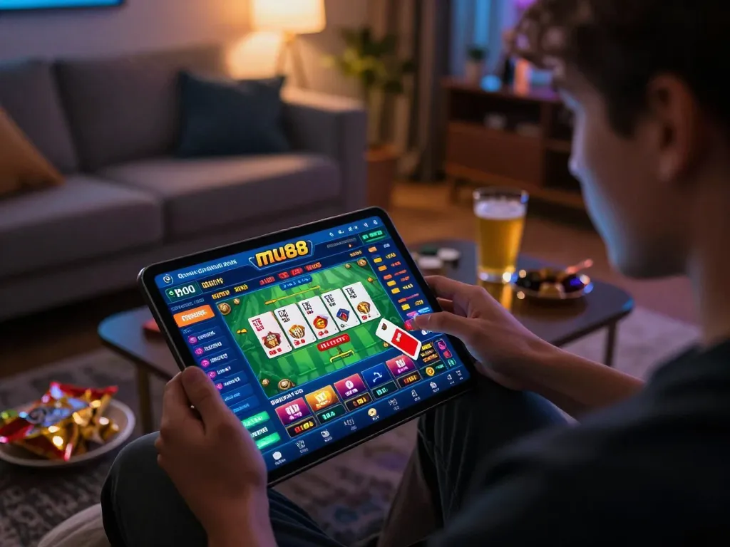 Engaging in sports betting on mu88 app, showcasing online gaming excitement and strategy