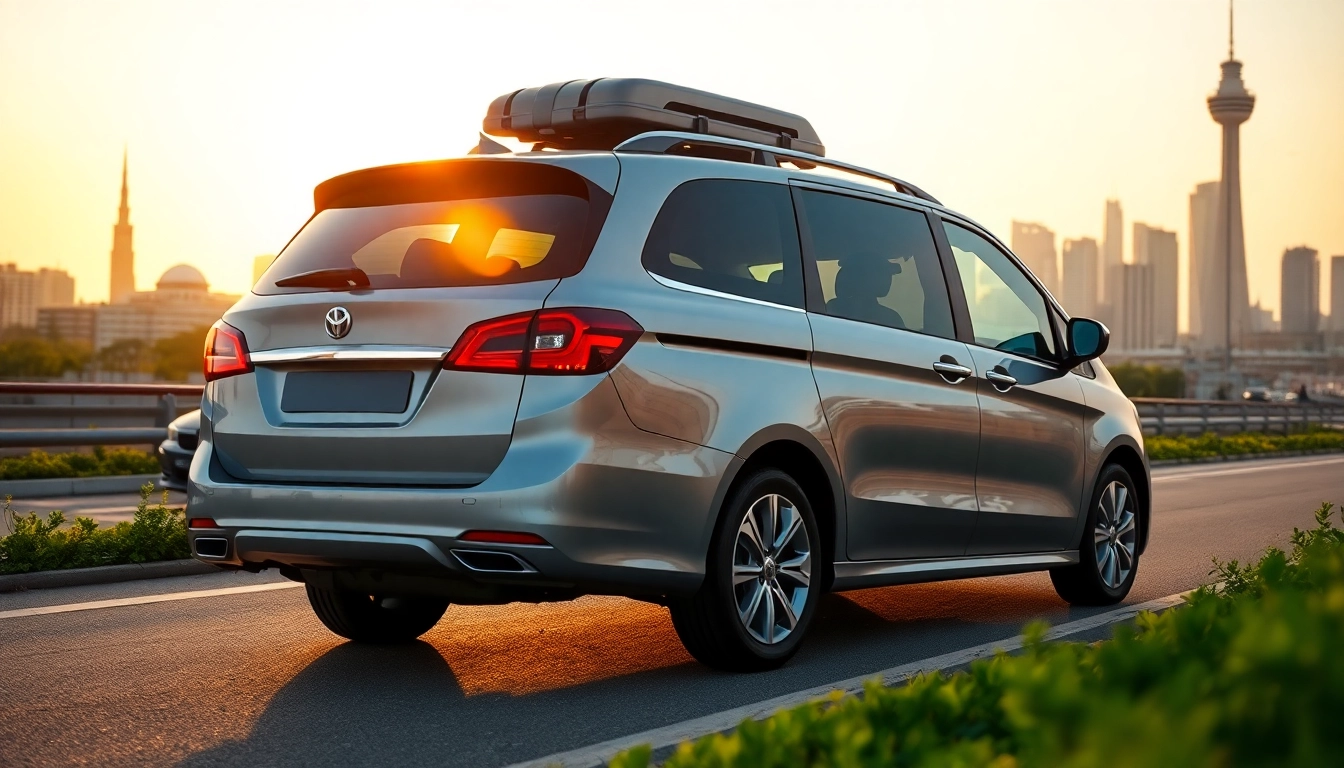 Airport Transfers in a modern vehicle against a vibrant urban backdrop, ready for travelers.