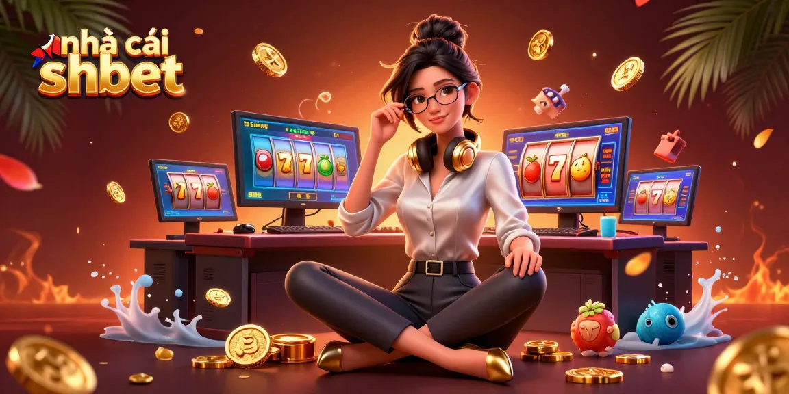 Experience thrilling gaming at nhà cái shbet, featuring a captivating 3D casino scene with dynamic characters and vibrant slot elements.