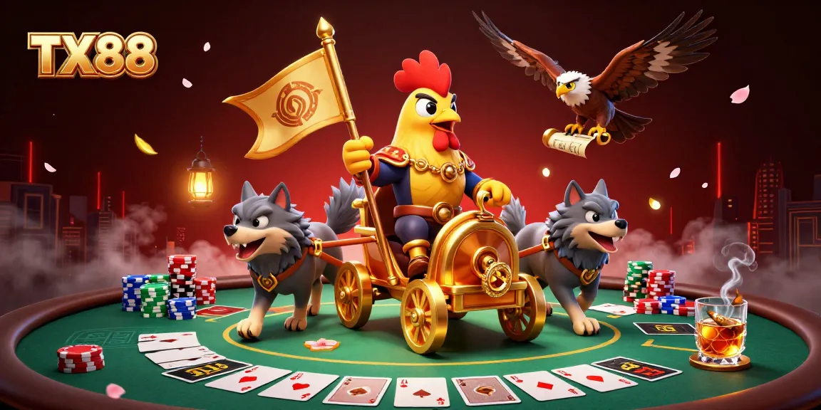 Engage in thrilling poker action with TX88 in a vibrant casino scene featuring dynamic game elements.