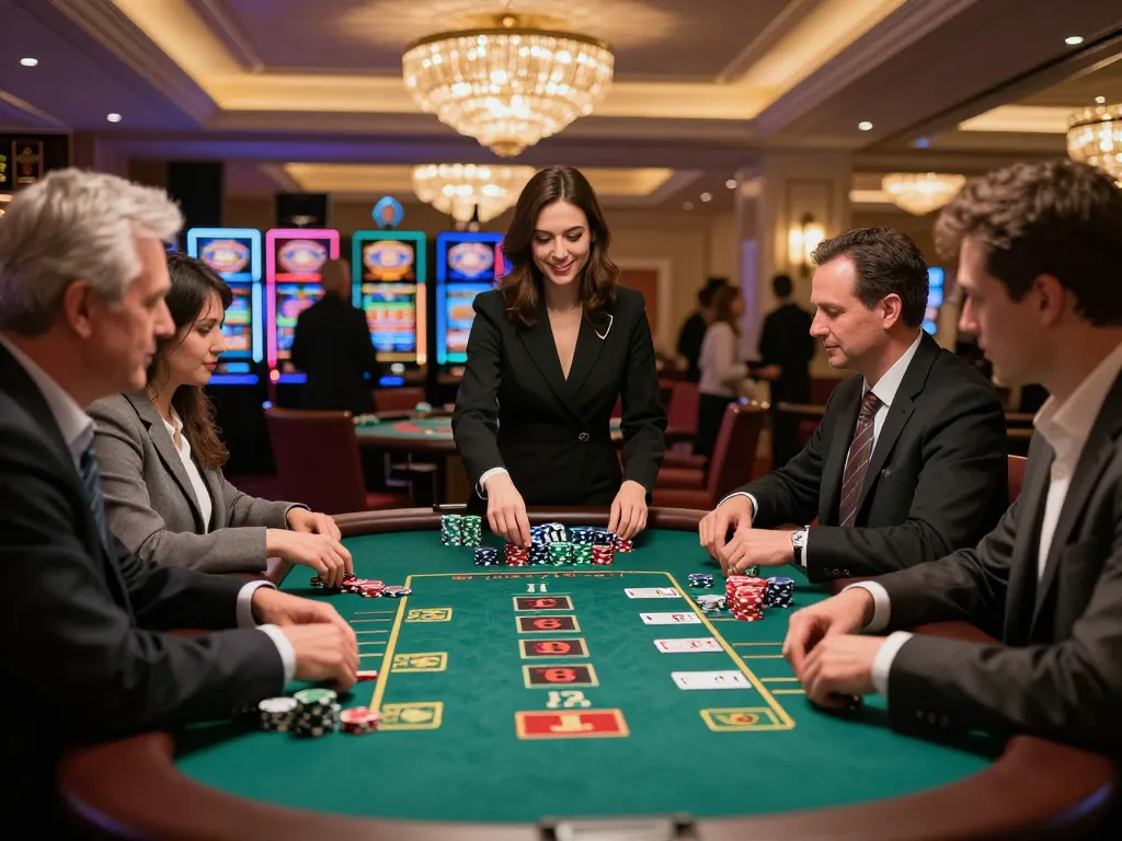 VK88 blackjack players strategizing their next moves around an elegant casino table