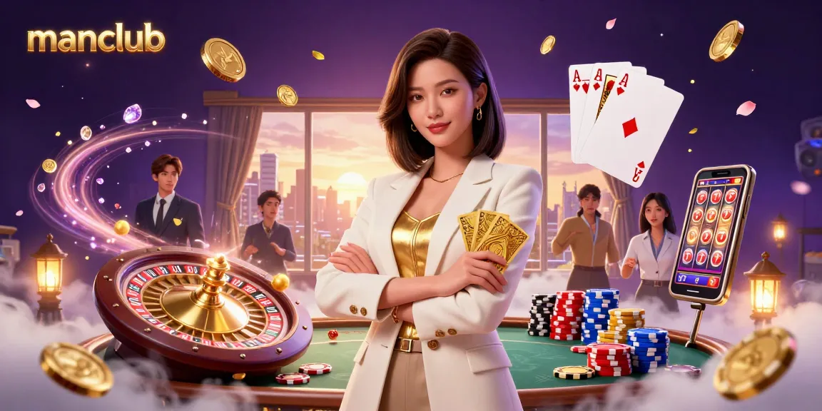 Experience thrilling gameplay at manclub with vibrant poker chips and golden cards in this dynamic casino scene.