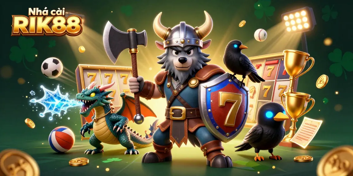 Engage in vibrant gaming action with Nhà cái RIK88's exciting slot reels and dynamic 3D characters.