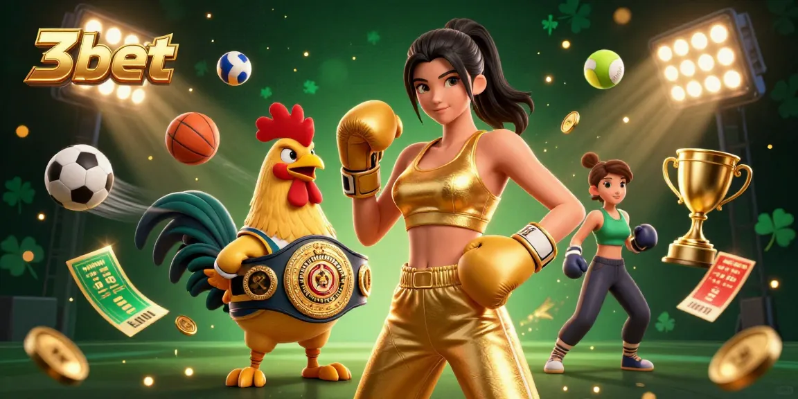 Experience a thrilling 3bet showdown with a dynamic casino scene showcasing a confident woman and a championship rooster, packed with action.