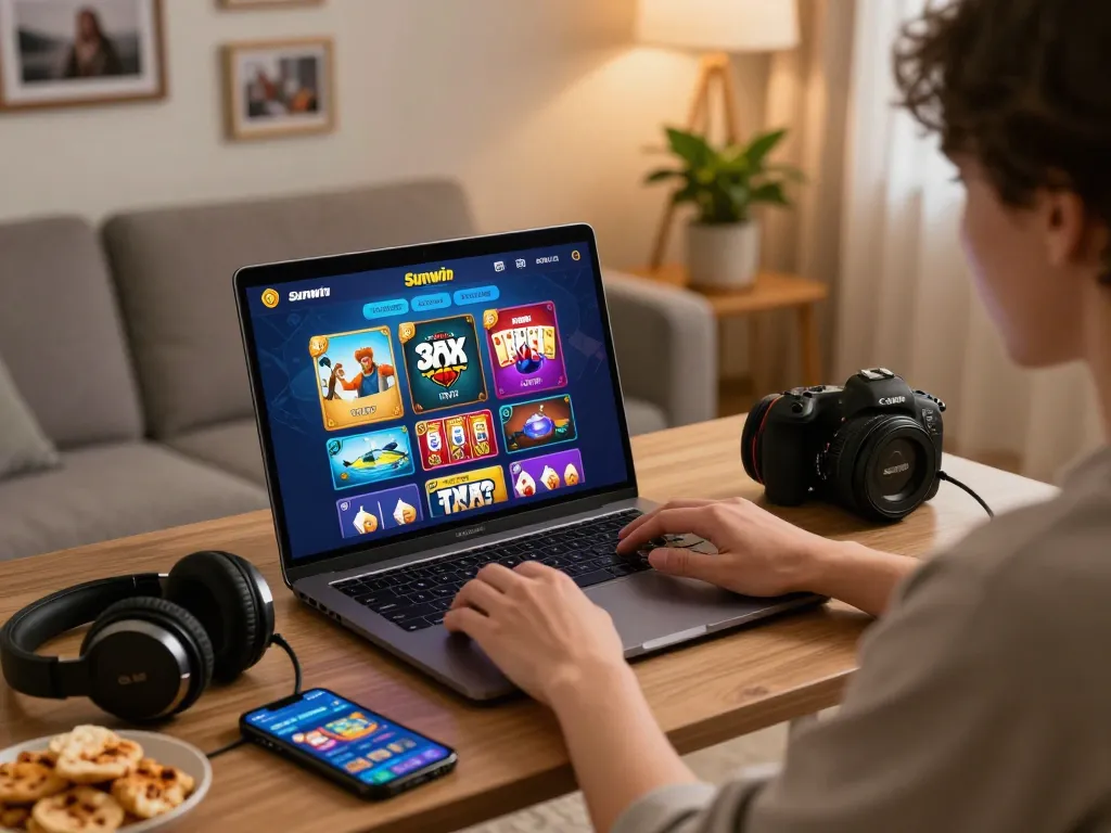 Engaging gaming experience on Sunwin platform with user exploring diverse games; tải sunwin for top entertainment.