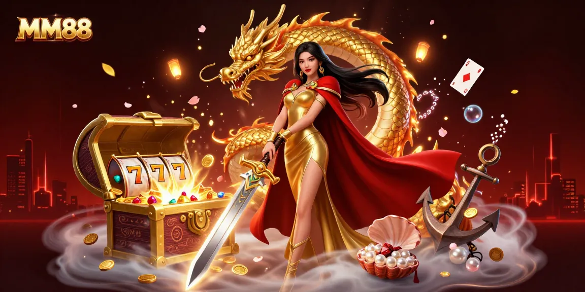 Experience thrilling gameplay at MM88 with a stunning warrior queen and golden treasures!