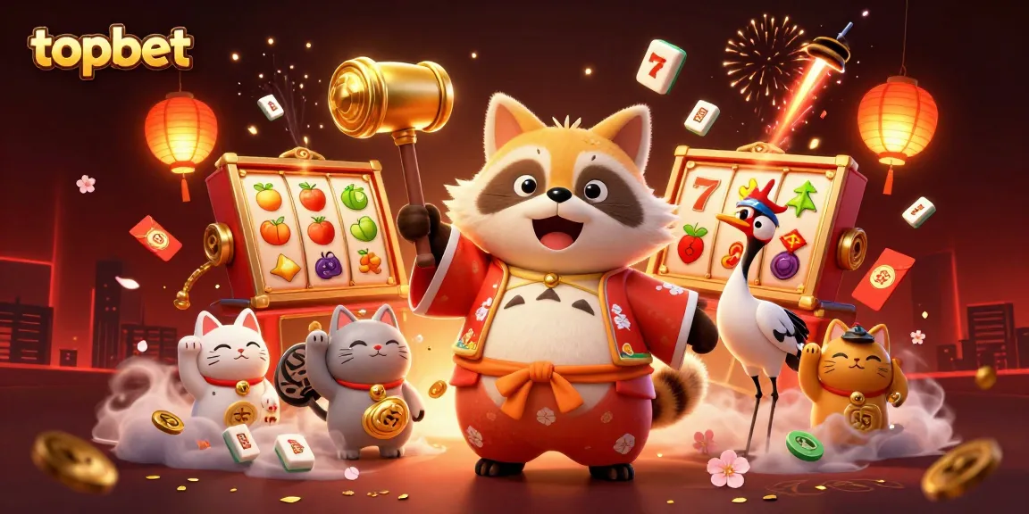 Experience thrilling gameplay at topbet with a lively tanuki and charming casino elements.
