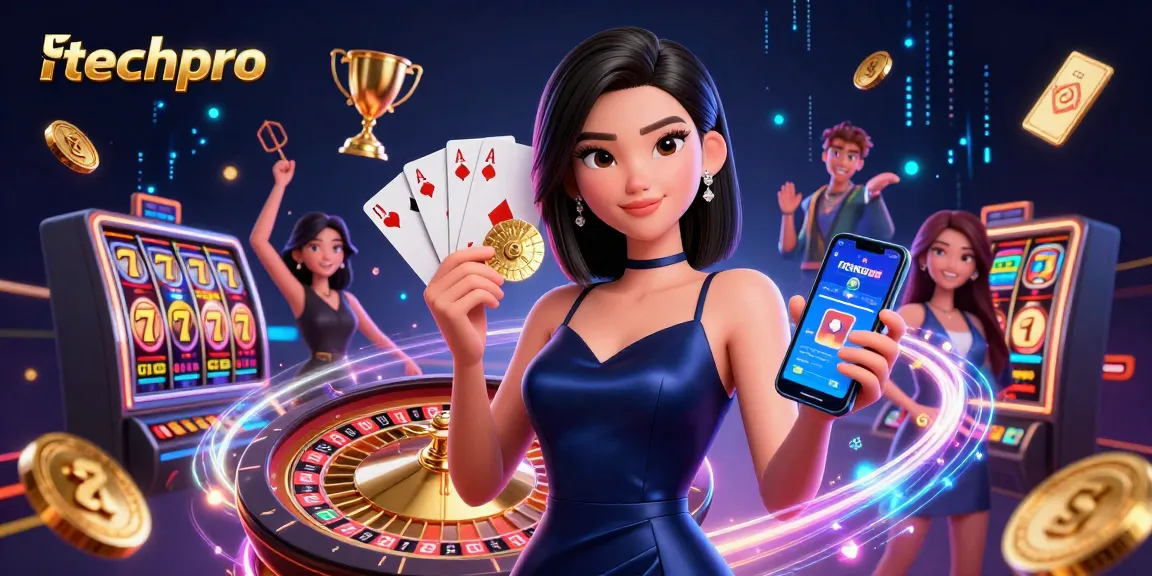 Engage with itechpro's thrilling casino experience featuring a confident player with gaming elements.