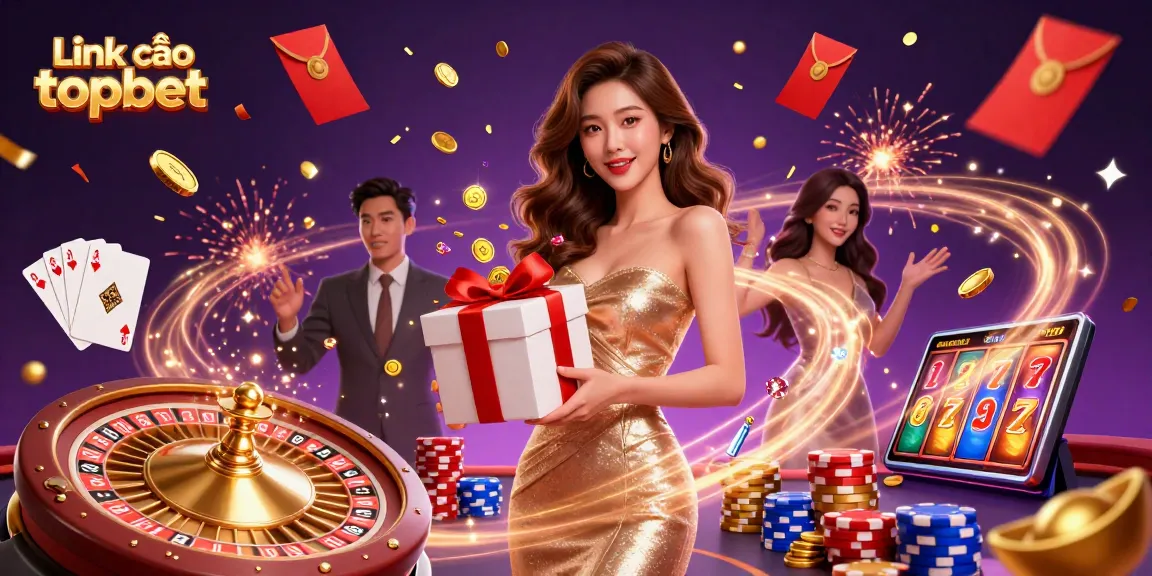 Play thrilling games with Link vào topbet amidst a festive casino atmosphere featuring cascading golden coins and luxurious decorations.
