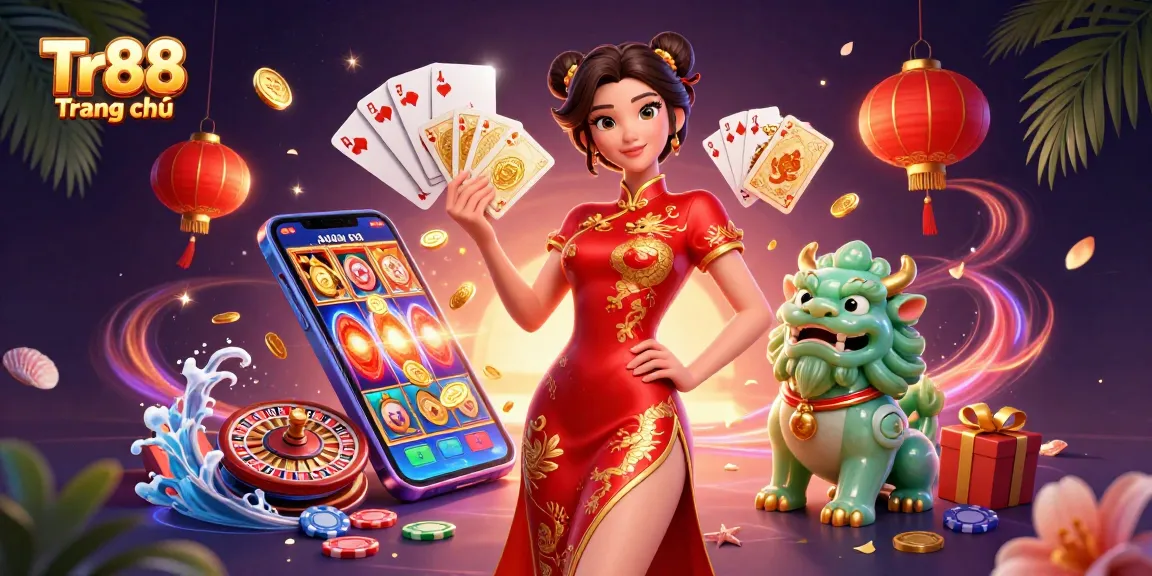 Engage with Tr88 Trang chủ through an elegant scene of casino activity featuring lively characters and games.