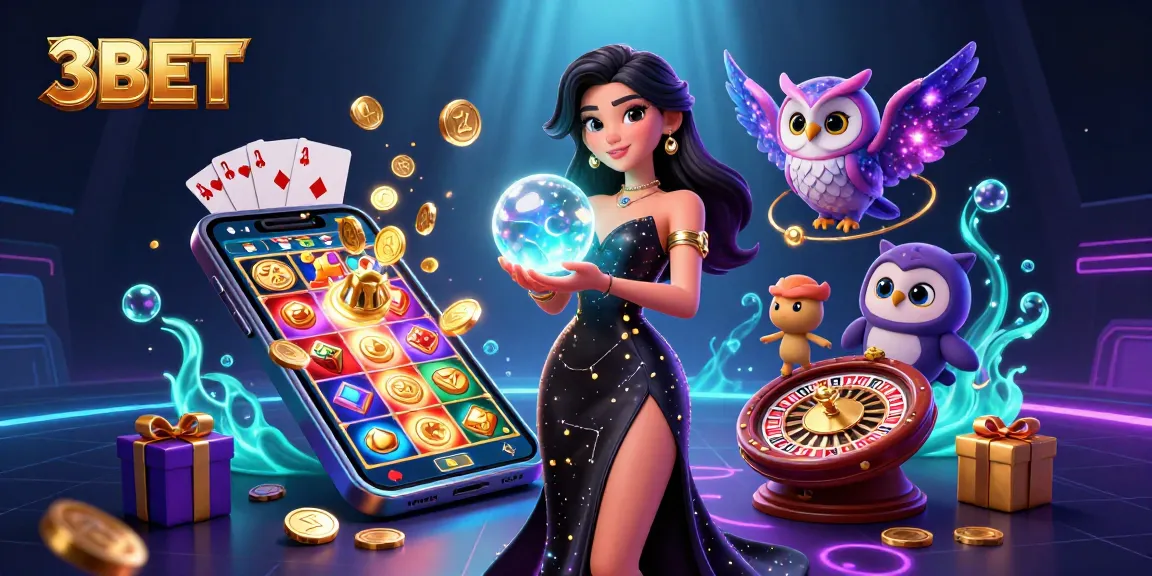 Experience thrilling gaming at 3BET, with an enchanting 3D scene showcasing vibrant casino elements.