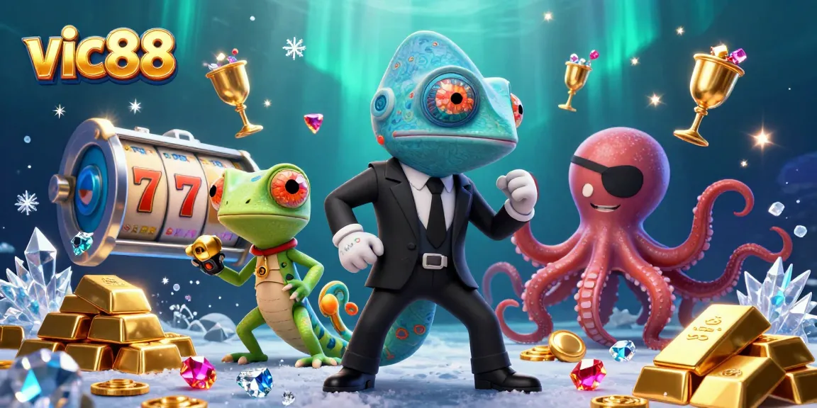 Experience high-stakes fun with vic88's vibrant casino-themed illustration, featuring thrilling slot elements.