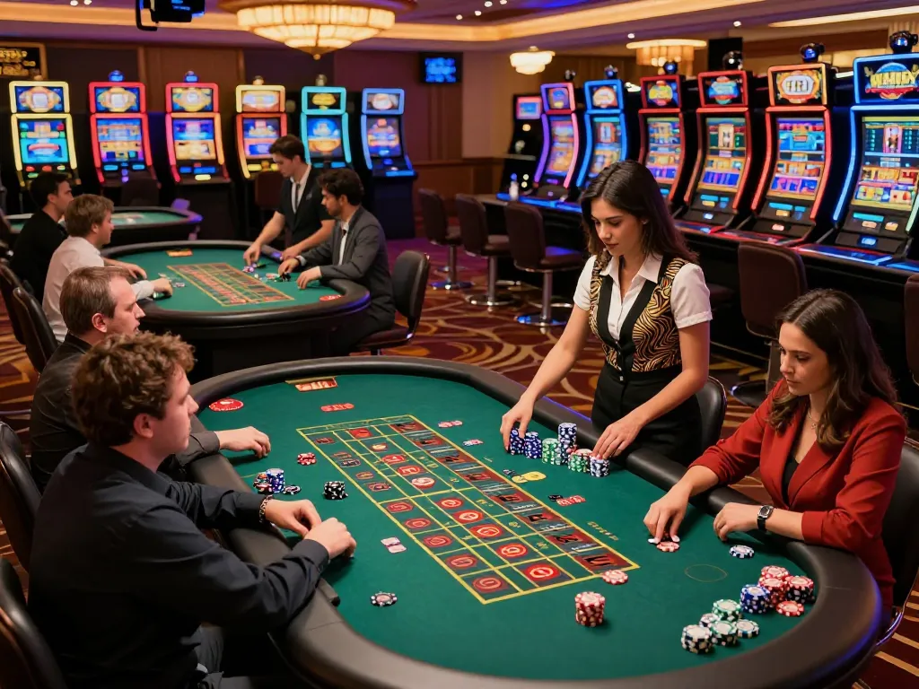 Engaged players at DA88 casino placing bets at roulette tables in vibrant gaming atmosphere.