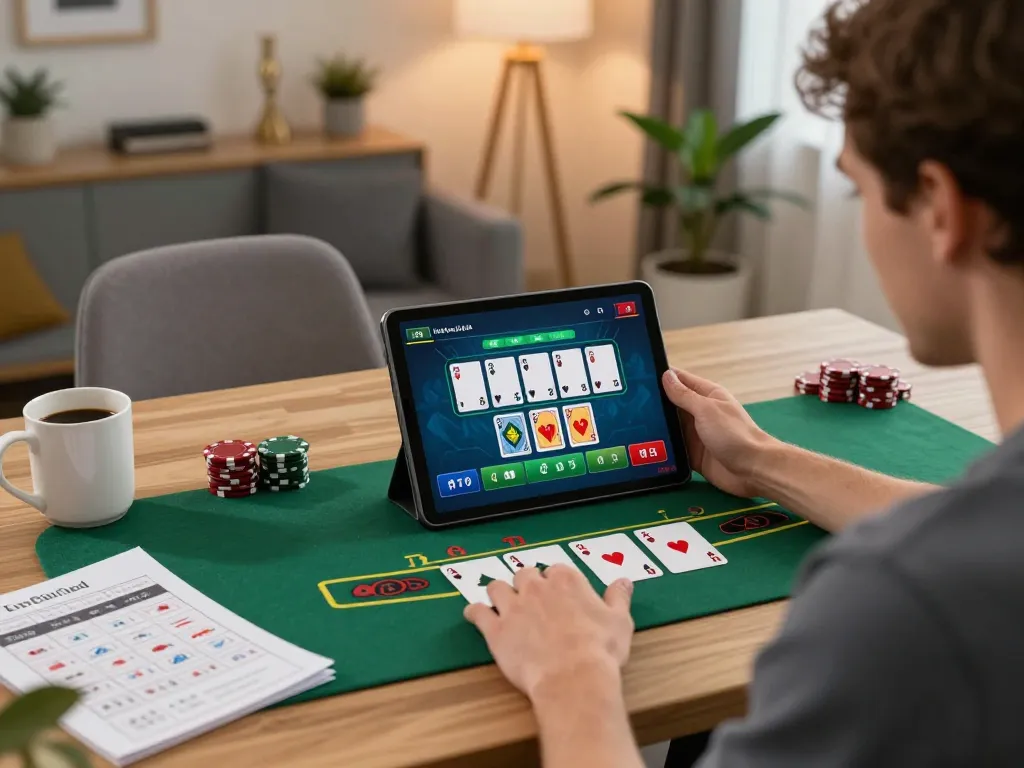 Player enjoying a live dealer blackjack game on 3BET tablet, showcasing the excitement of online gaming.