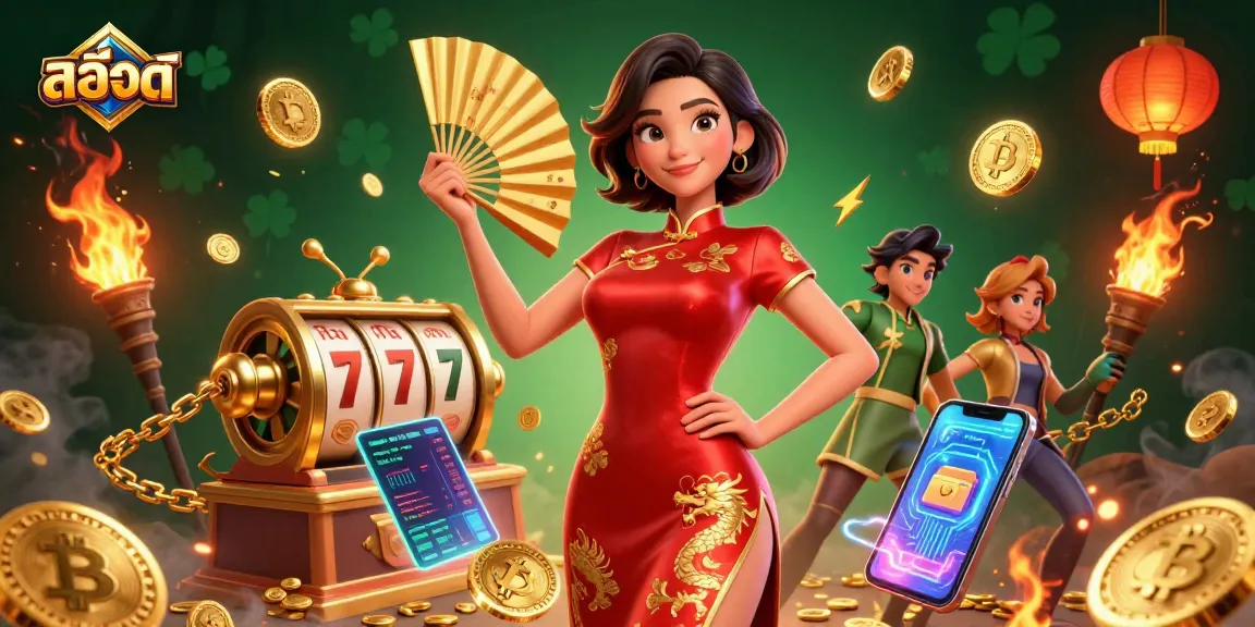 Spin the reels of สล็อต in this vibrant 3D illustration featuring ornate symbols and dazzling coins.