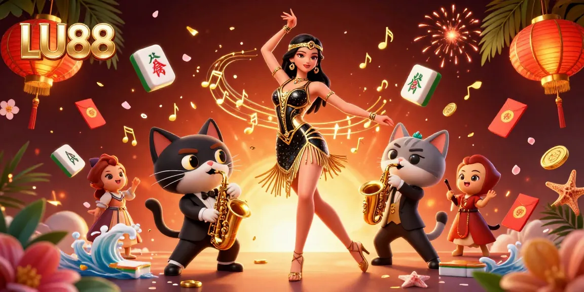 LU88 captures the essence of fun with vibrant gaming elements and lively characters in this dynamic illustration.