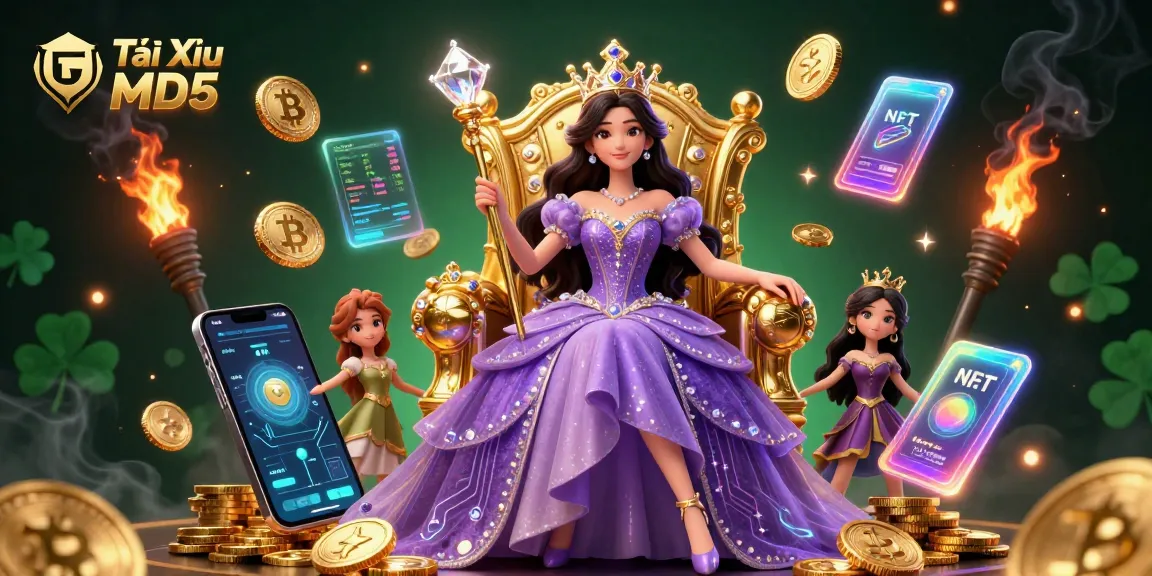 Engage with Tài Xỉu MD5 in a vibrant casino setting featuring a beautiful princess and golden elements.