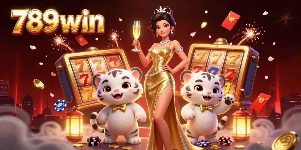 Play and win at 789win with an enchanting image of a glamorous woman and a lucky tiger, complete with casino elements.