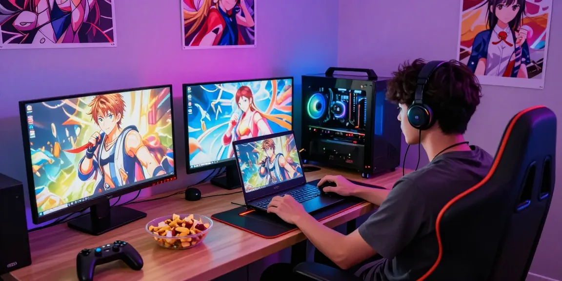 Player engaged in an exciting hentai game in a colorful gaming lounge setting.