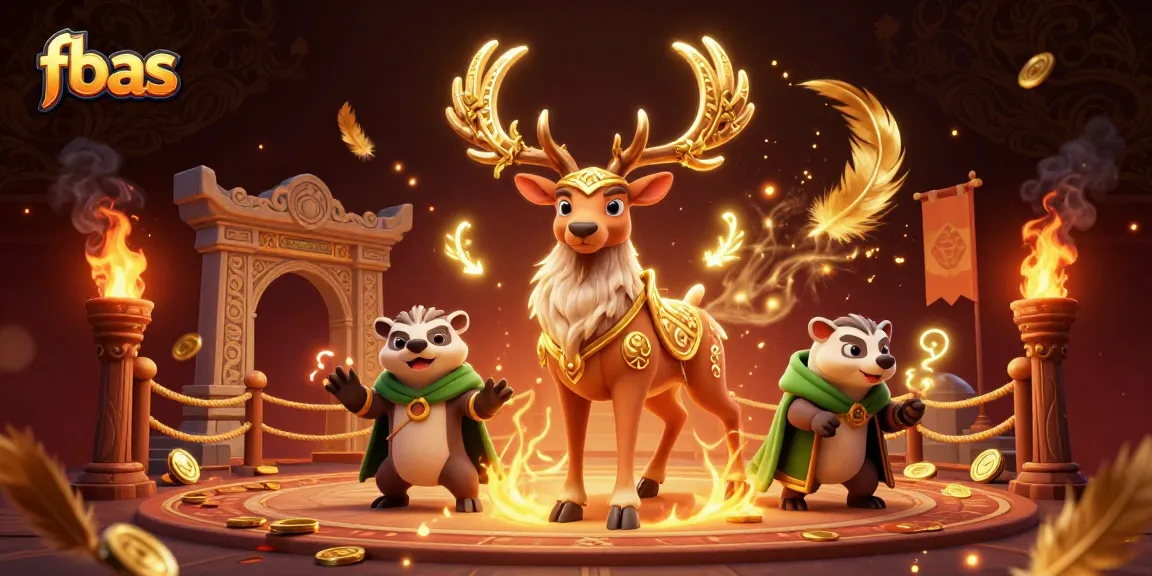 fbas showcases vibrant casino energy with a Celtic druid stag and badger amidst sparkling games.