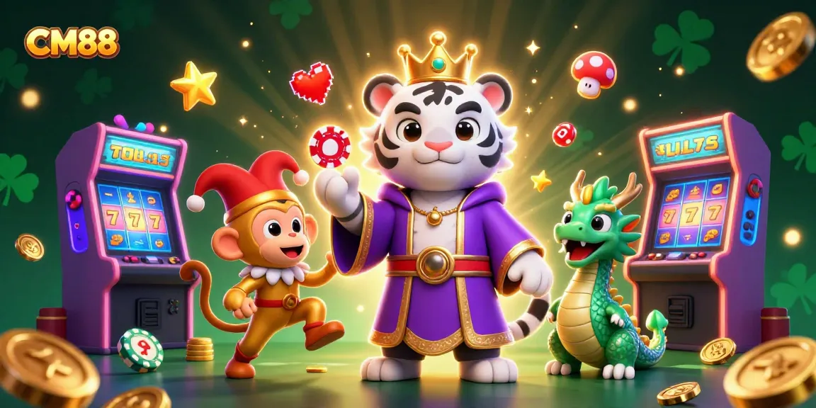 Experience the thrill at CM88 with an exciting 3D illustration packed with casino-themed elements.
