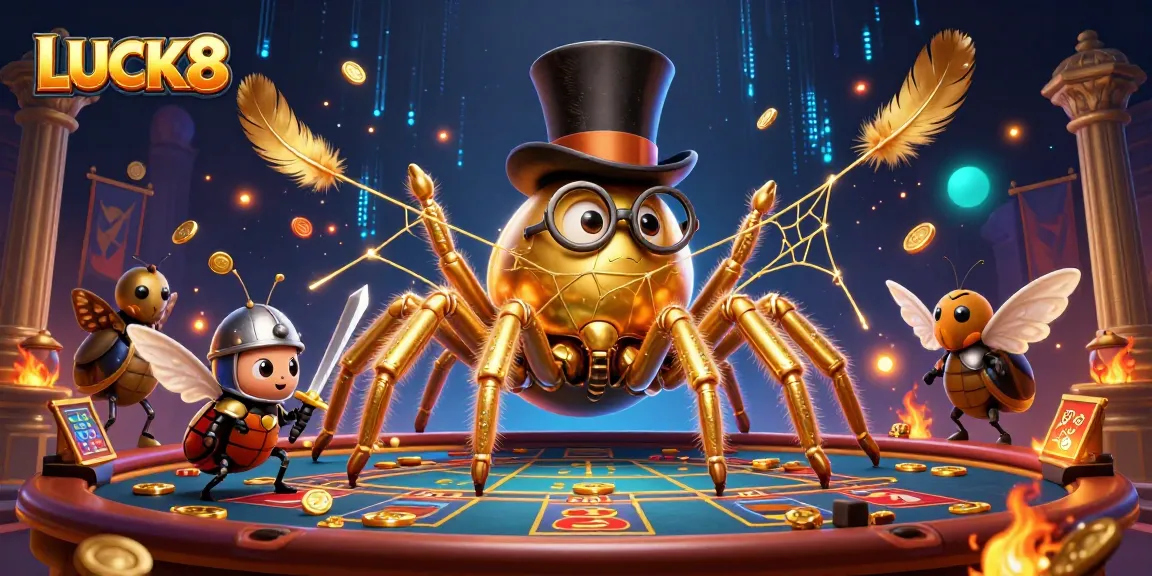Experience the vibrant LUCK8 casino realm with a bustling gaming atmosphere and dynamic characters.
