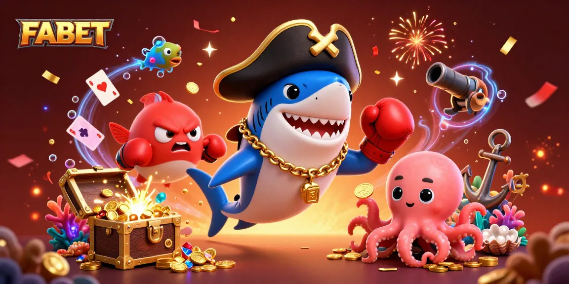 FABET engages players with a vibrant casino adventure featuring a pirate shark and octopus.