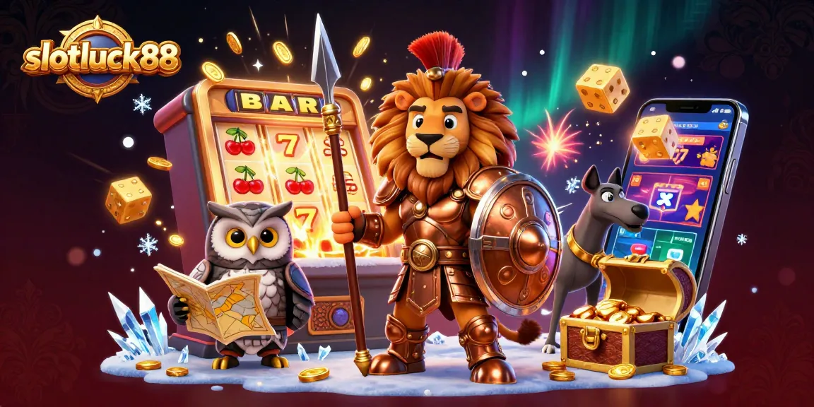 Experience slotluck88's exciting features with a vibrant 3D illustration showcasing thrilling casino elements.