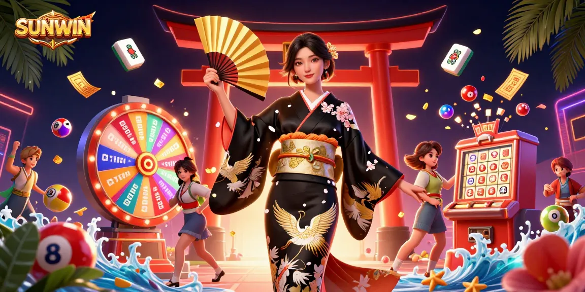 SUNWIN engages players with dynamic lottery games and vibrant casino elements in a stunning 3D illustration.