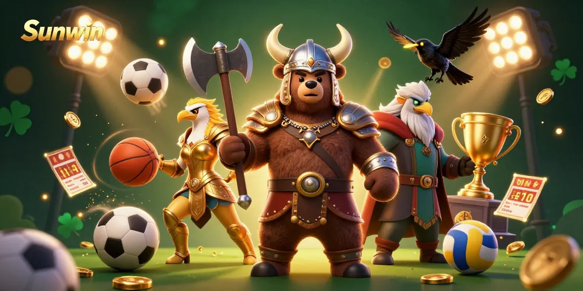 Experience thrilling games at Sunwin with epic characters and dynamic sports elements illustrating online entertainment.