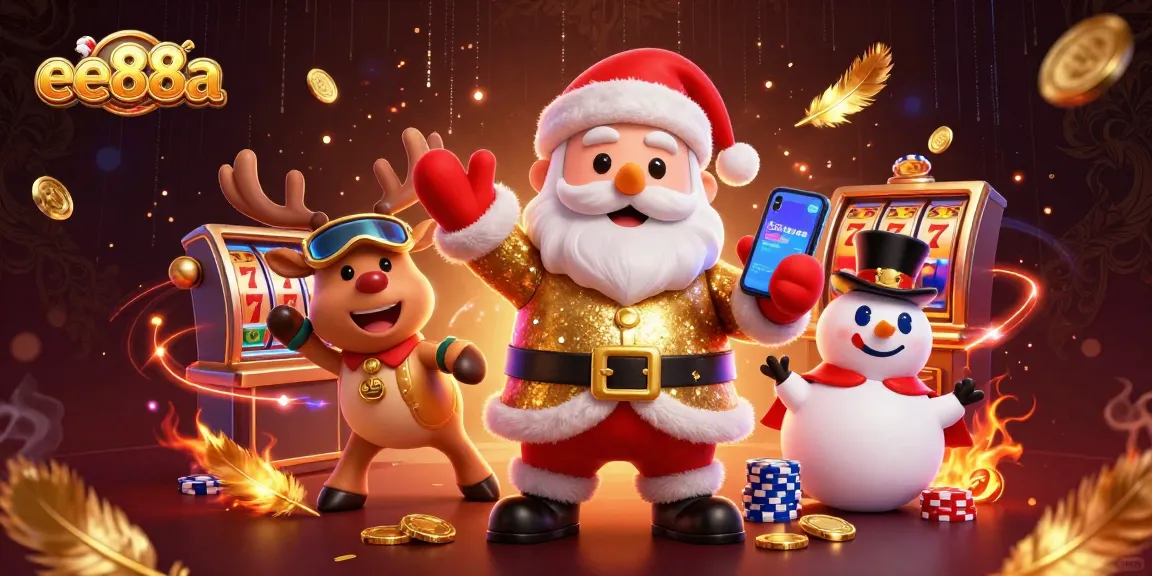 Engage with exciting jackpots at ee88a featuring Santa, his reindeer dealer, and chips-laden snowman.