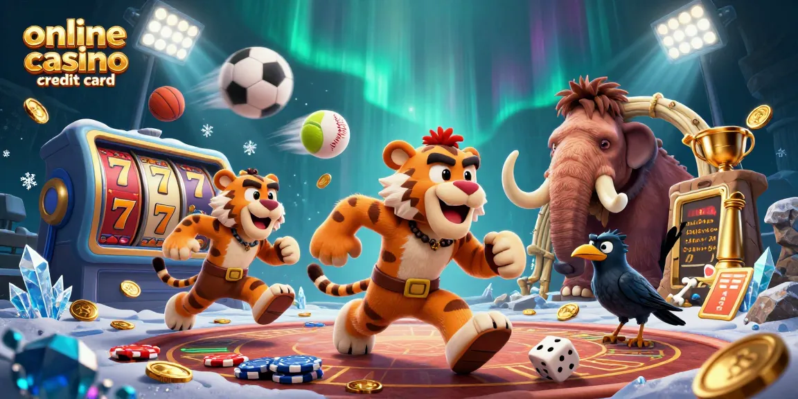 Play thrilling games at an online casino credit card venue with prehistoric characters and vibrant casino elements.