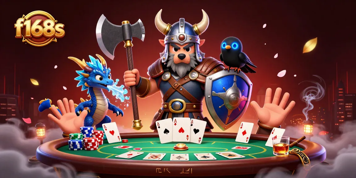 Experience thrilling gaming adventures with f168s as a Viking wolf warrior battles alongside a fierce dragon in a casino scene.