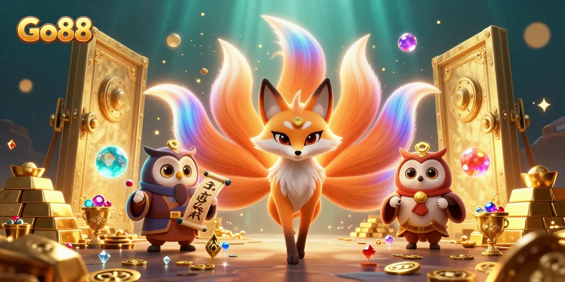 Engage with Go88's vibrant gaming world, featuring a mythical fox and treasures galore.