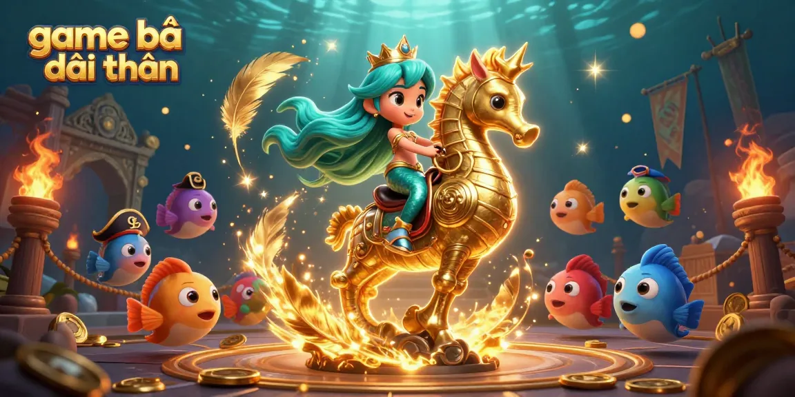 Play game bài đổi thưởng amidst vibrant underwater treasures and characters in epic 3D illustration.