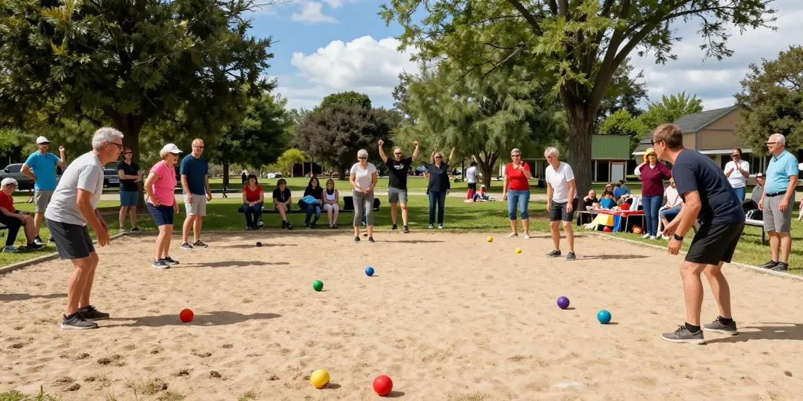 Engaging petanque match at FOPI Kota Tarakan community park, showcasing players and vibrant atmosphere.