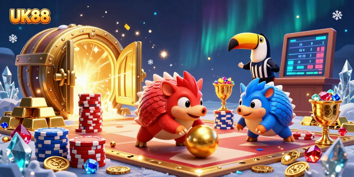 UK88 pangolins enjoying a dynamic casino game scene filled with treasures