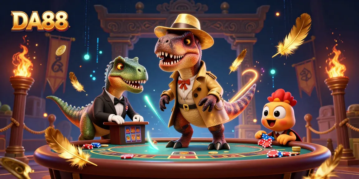 Join the DA88 game where a velociraptor attempts to sneak chips at the blackjack table!