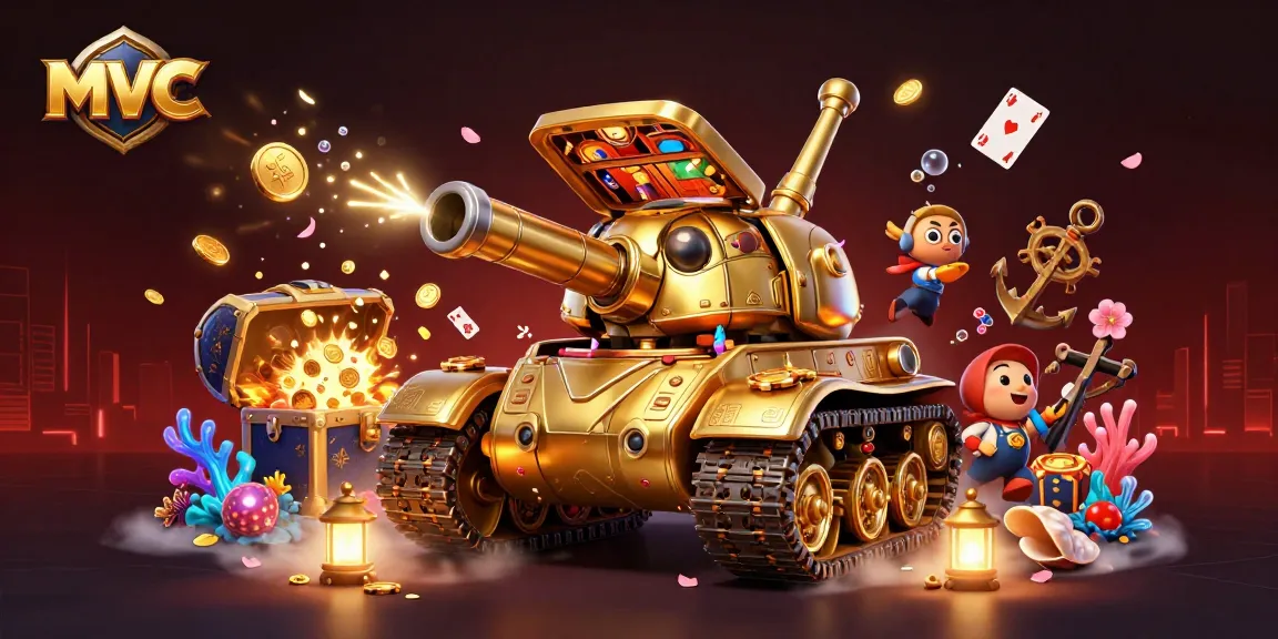 Experience the thrill of mvc as a golden beetle tank reveals a vibrant casino with confetti and gold coins.