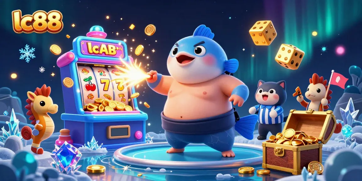 Experience the excitement of lc88 with a vibrant 3D underwater slot game scene overflowing with treasures.